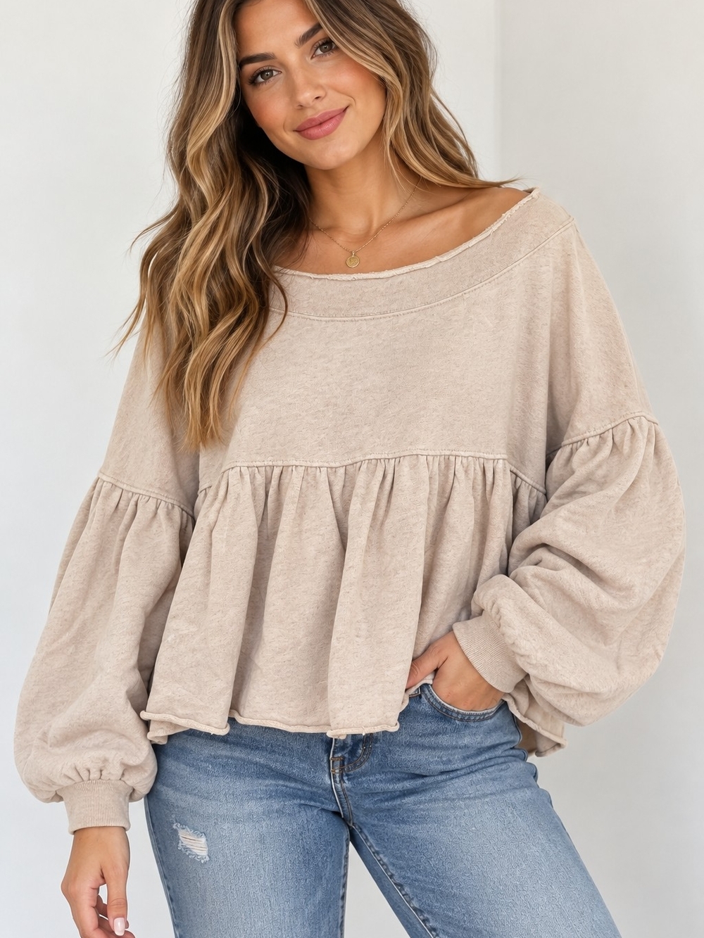 Free People Peplum Pullover Sweatshirt